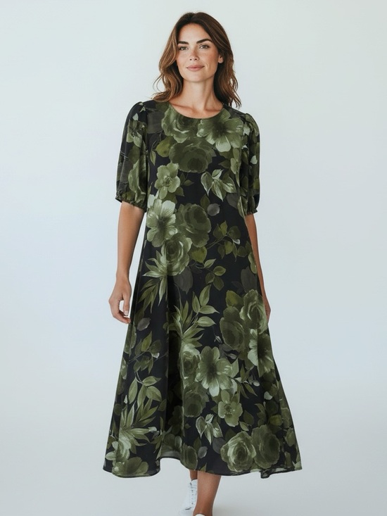 connected apparel Dresses & Skirts - New CONNECTED APPAREL Olive Floral Midi Dress - Black & Green size 4